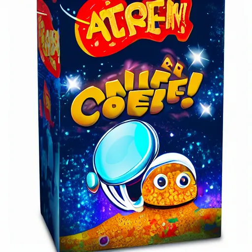 Prompt: a alien cereal box, alternate dimension, product photo, galaxy background