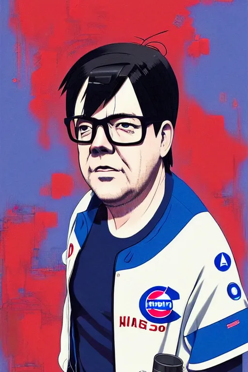 Prompt: atompunk denis coderre | | fine detail!! anime!! realistic shaded lighting!! dark scifi award winning illustration portrait of denis coderre in a baseball expos jersey by ilya kuvshinov katsuhiro otomo ghost - in - the - shell, magali villeneuve, artgerm, jeremy lipkin and michael garmash and rob rey