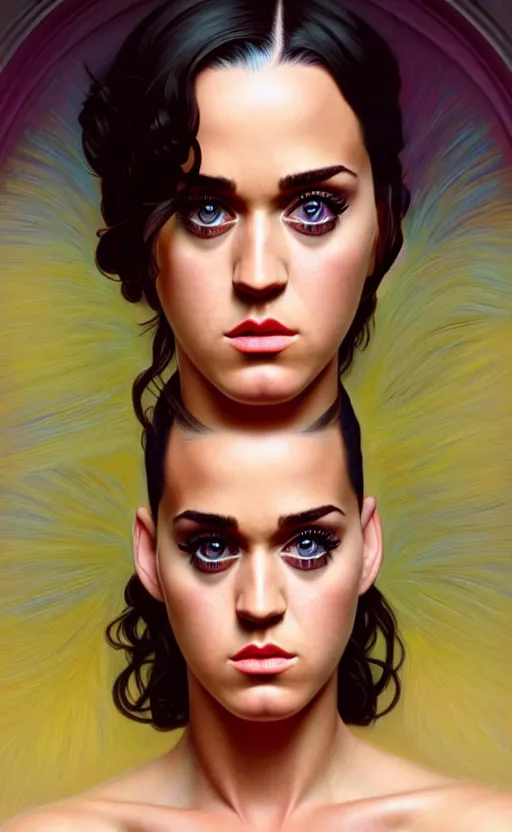 Image similar to symmetry!!!! intensely intricate fanart of full frontal pose of young sensual katy perry, protagonist, intricate, elegant, highly detailed, my rendition, digital painting, artstation, concept art, smooth, sharp focus, illustration, art by artgerm and greg rutkowski and alphonse mucha