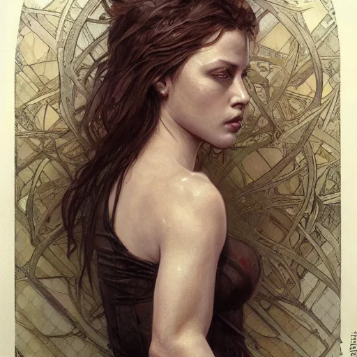 Image similar to beautiful lifelike award winning pencil illustration of alcina dimitrescu resident evil trending on art station artgerm greg rutkowski alphonse mucha museum quality cinematic atmospheric