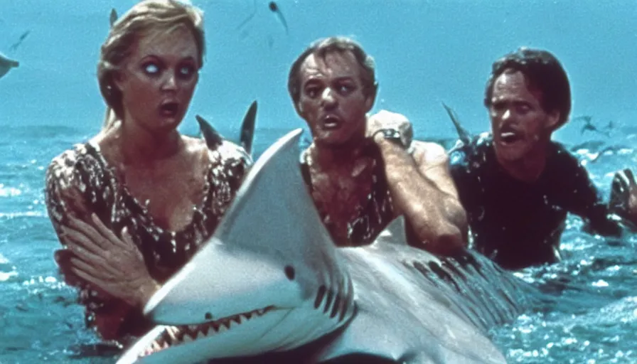 Prompt: Roger Corman horror movie about shark attacks.