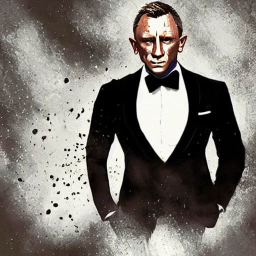 Prompt: a highly detailed portrait of daniel craig, aged 6 5, in a tuxedo, in the style of cedric peyravernay