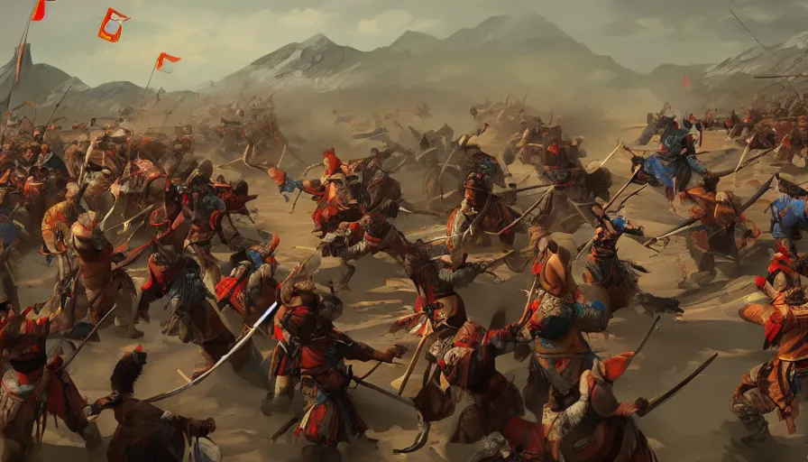 Prompt: fight between and mongols and chinese, artstation