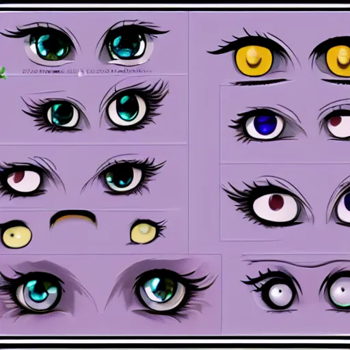 Prompt: cute anime eyes concept sheet