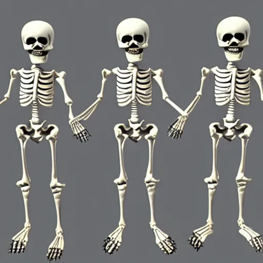 Image similar to early 9 0 s 3 d model of dancing skeleton cha - cha. phong shader.