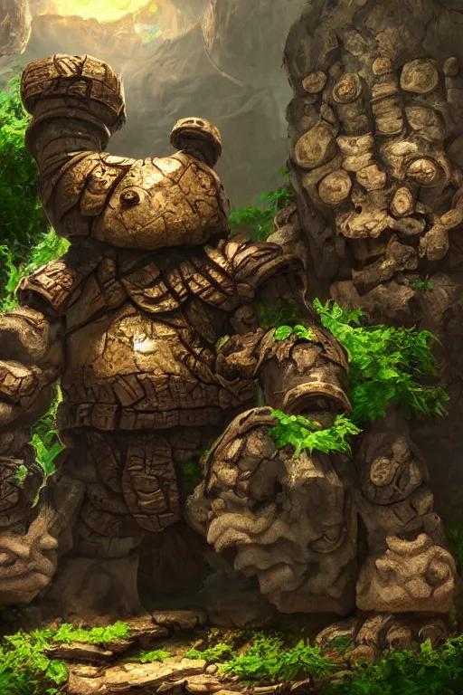 Image similar to zelda fantasy art giant golem troll wood rock greeble gemstone, global illumination ray tracing hdr fanart arstation by sung choi and eric pfeiffer and gabriel garza and casper konefal