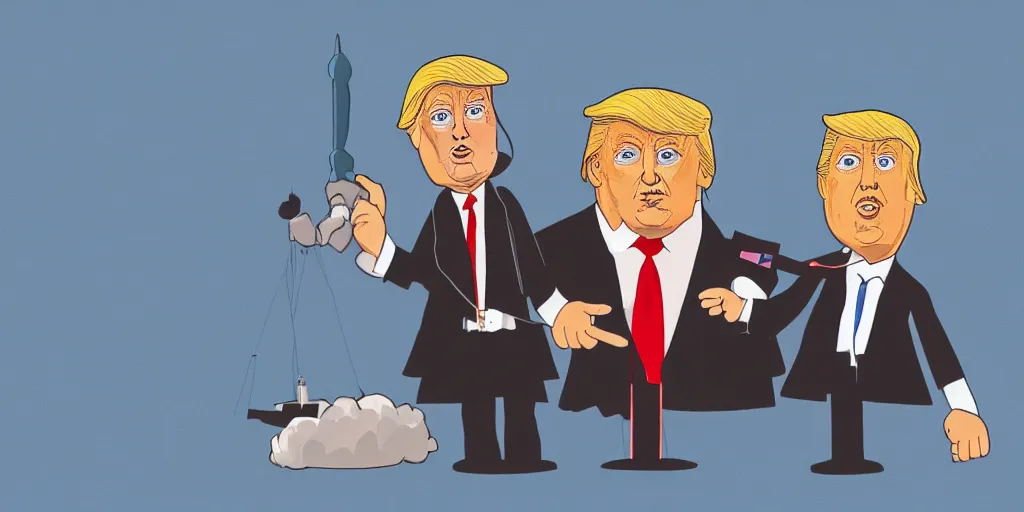 Image similar to donald trump (puppeteer) controlling supreme court justices as puppets, full color digital illustration