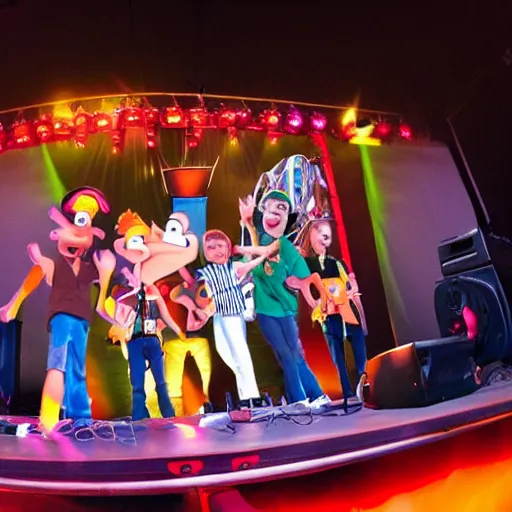 Image similar to phineas and ferb dj a concert