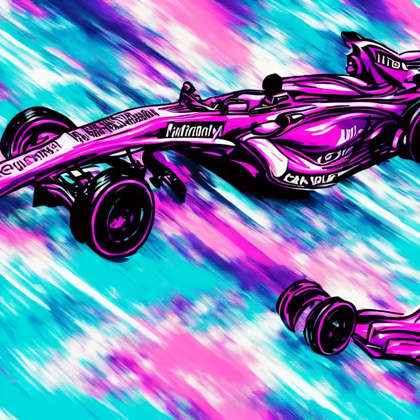 Image similar to formula one car, synthwave illustration, motion blur