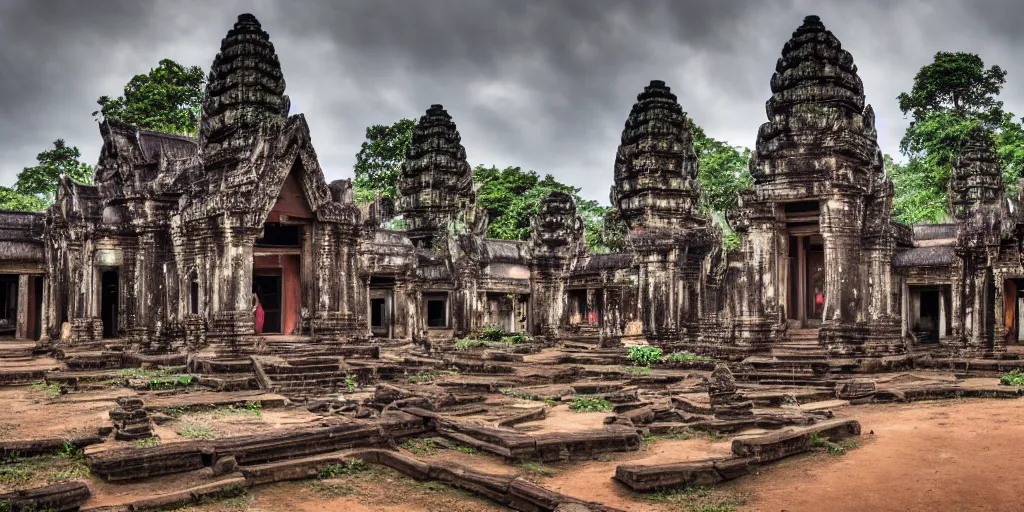 Prompt: a futuristic village with khmer architecture, highly detailed, 4k, photograph, HDR , Minolta X700, 50mm, award winning