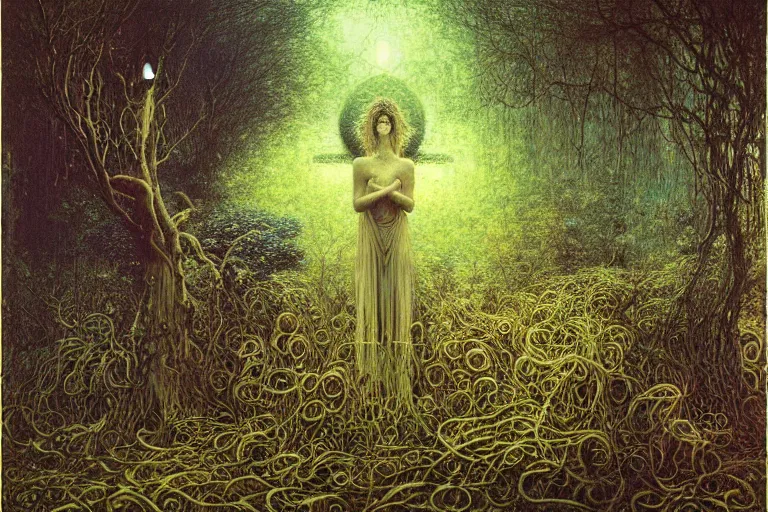 Image similar to enchanted garden by jean delville, luis royo, beksinski, grimshaw