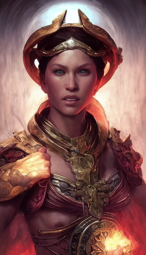 Image similar to epic masterpiece portrait priestess in mortal kombat sweaty skin, hyperrealistic, octane render, cinematic, beautiful face and flawless skin, perfect hands, 5 fingers, by Edgar Maxence and Ross Tran and Michael Whelan, Legends of Runeterra