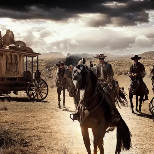 Image similar to screenshot of the lone ranger walking ont a tv film set with a film crew, behind the scenes, 2 4 mm lens, directed by wince mcstevens, tense scene, moody dramatic light