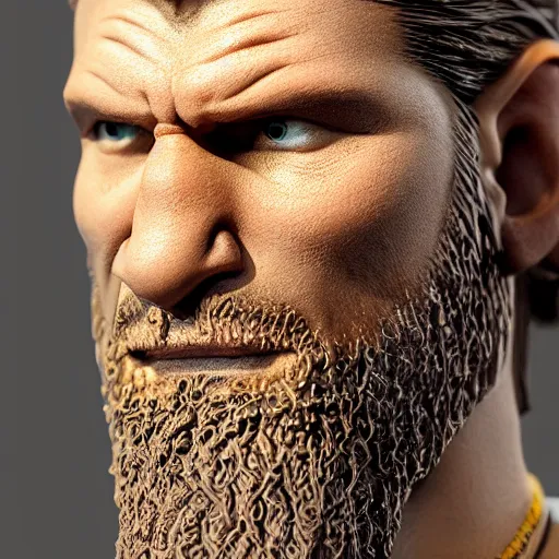 Prompt: of a 3d clay model of a viking from valhalla, ultra fine detail, hair strands, ultra high resolution, fine texture detail, miniature painting techniques, perfect proportions, marvel cinematic universe, eric bana