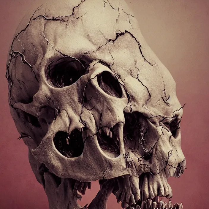 Image similar to portrait of a melting skull. razor sharp teeth. infected with zombie fungus. intricate abstract. intricate artwork. nightmare fuel. by Tooth Wu, wlop, beeple, dan mumford. octane render, trending on artstation, greg rutkowski very coherent symmetrical artwork. cinematic, hyper realism, high detail, octane render, 8k, iridescent accents
