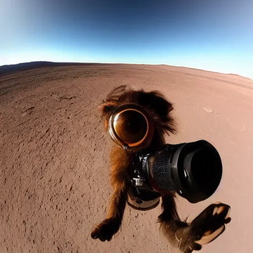 Image similar to fisheye lens selfie photo of Alf on Mars