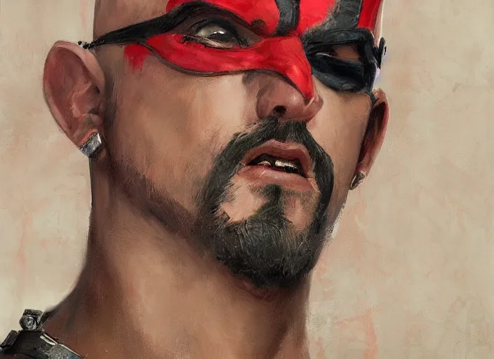 Image similar to a highly detailed beautiful portrait of bad bunny as kratos, by gregory manchess, james gurney, james jean