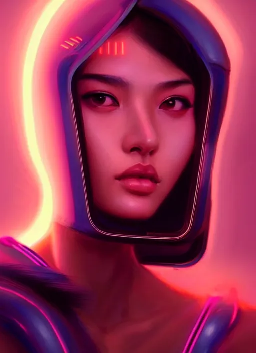 Image similar to photorealistic an oriental female humanoid with freckle cheeks, cyber neon lightings, futurism, cyberpunk high fashion, elegant pose, intricate details, crispy quality, digital photography, trending in artstation, trending in pinterest, no watermark signature, cinematic, 4 k ultra hd, art by artgerm, art by greg rutkowski, art by pascal blanche