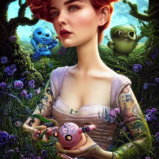 Image similar to !dream Lofi portrait in the garden, Pixar style by Joe Fenton and Stanley Artgerm and Tom Bagshaw and Tim Burton