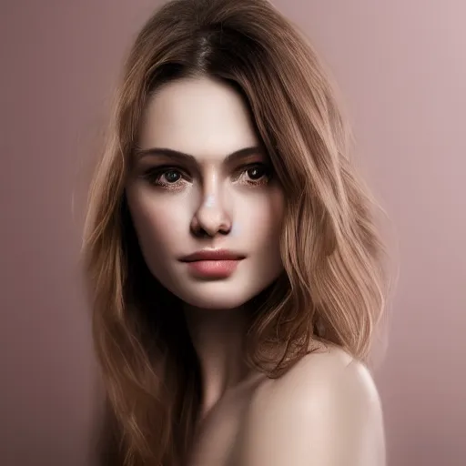 Prompt: hyper realistic 8 k beautiful woman photograph, photo shot, studio shot, portrait, skin, texture, ambient light, quality, soft smile, cinematic lighting, reflection, highly detailed render