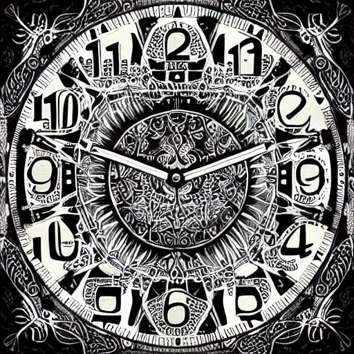 Image similar to clocks, intricate ink illustration, highly detailed, white background, digital artstation