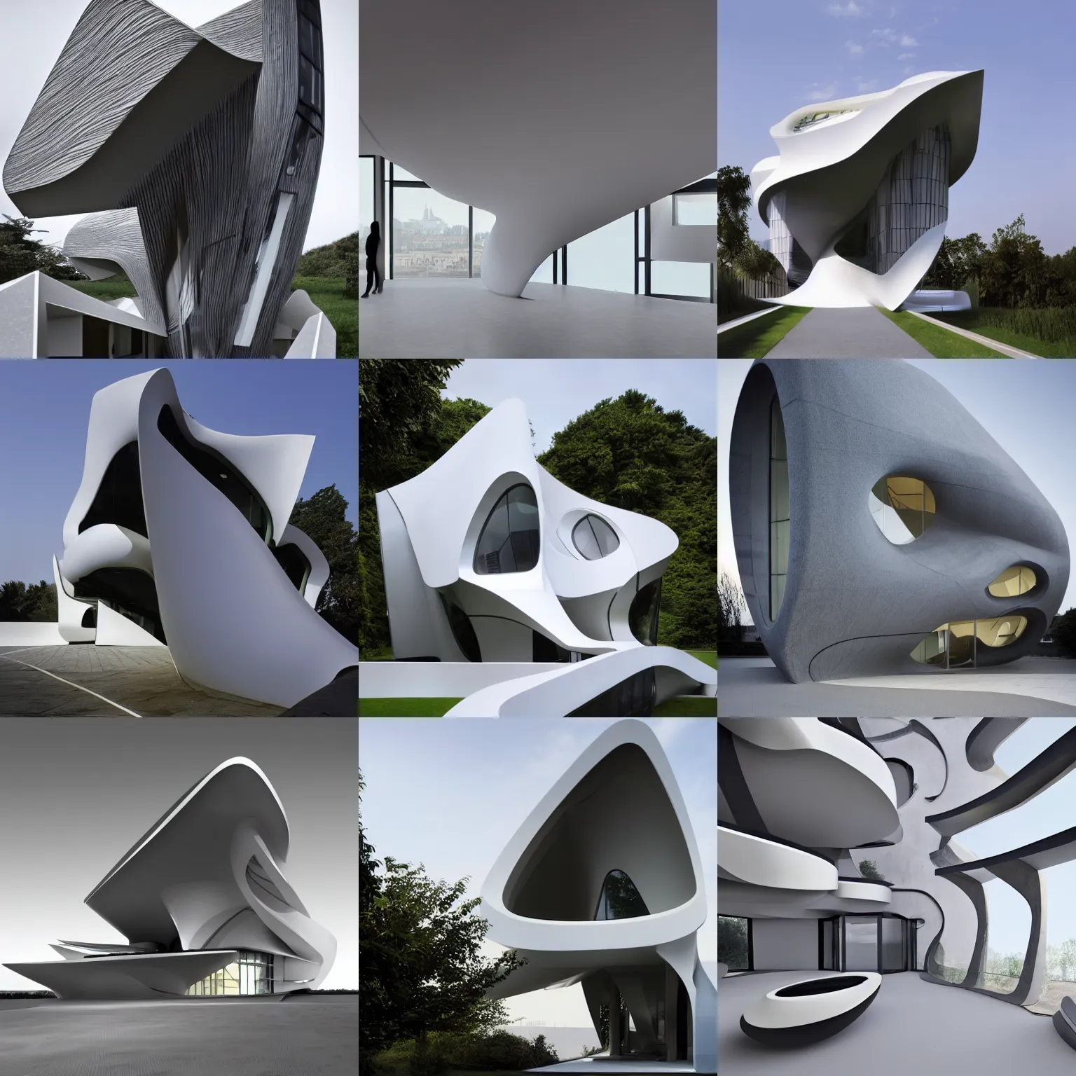 Prompt: a house by zaha hadid. enane renderer