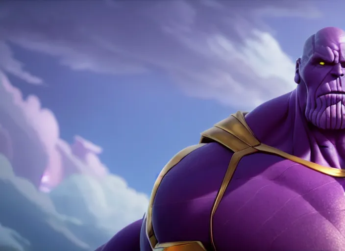 Image similar to animation portrait of thanos, studio ghibli, pixar and disney animation, sharp, rendered in unreal engine 5, clear sky, anime key art by greg rutkowski, bloom, dramatic lighting