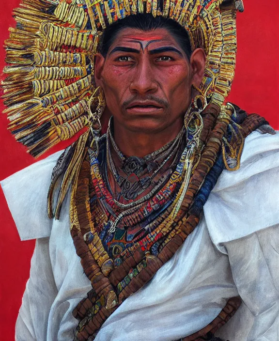 Prompt: portrait of a handsome mayan warrior in yucatan, art by denys tsiperko and franz xaver kosler and bogdan rezunenko, hyperrealism