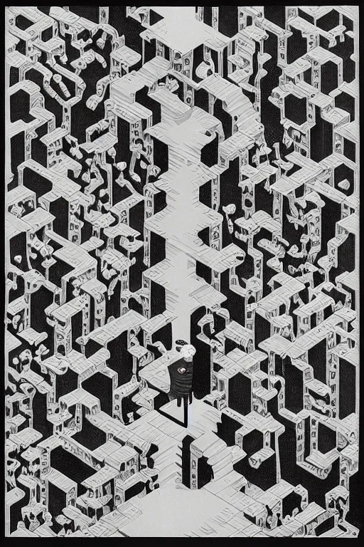 Prompt: portrait of a void engineer by mc escher and brecht evens