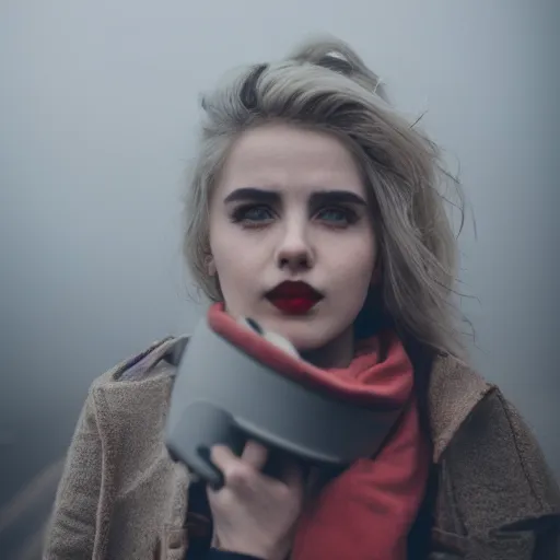 Image similar to ciri in an industrial soviet city, air pollution, fog, dslr 5 0 mm portrait photo