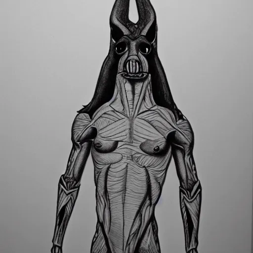 Image similar to full body black and white pencil sketch of a muscular Jar Jar Binks