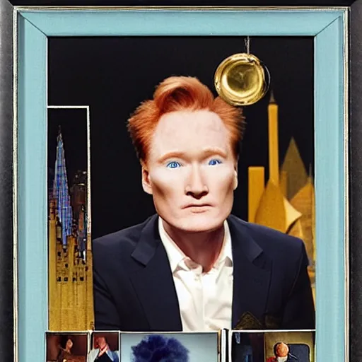 Image similar to conan o'brien, by joseph cornell, collage