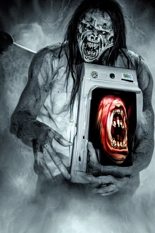 Image similar to possessed mri machine, demonic horror movie poster