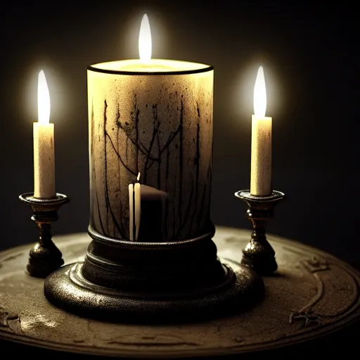 Image similar to A candle in the darkness, intricate details, eerie, highly detailed, photorealistic, octane render, 8k, unreal engine