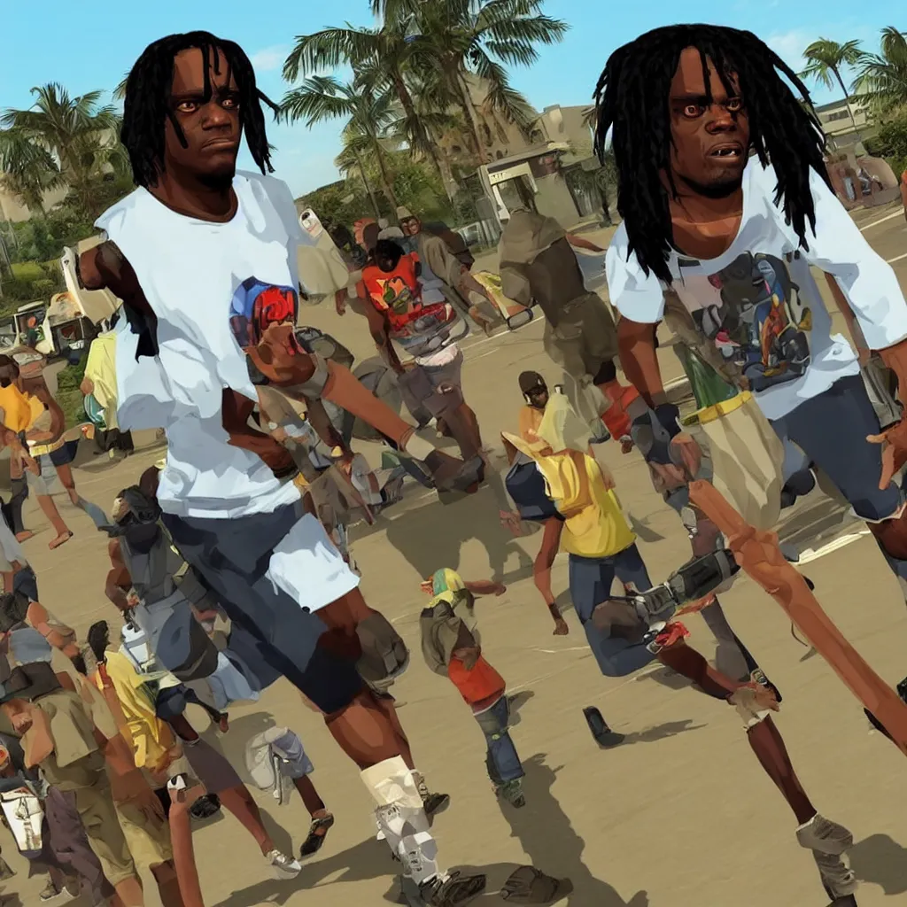 Image similar to Chief Keef as a GTA San Andreas character, screenshot from the game