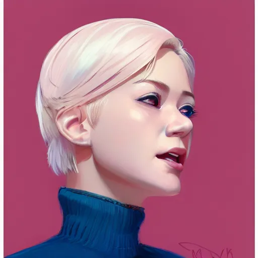 Prompt: smirking woman with cute - fine - face, pretty face, white and pink hair, realistic shaded perfect face, extremely fine details, by realistic shaded lighting, dynamic background, poster by ilya kuvshinov katsuhiro otomo, magali villeneuve, artgerm, jeremy lipkin and michael garmash and rob rey, pascal blanche, kan liu