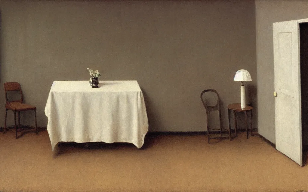 Image similar to a painting of a quiet room in spring, oil on canvas, by hammershoi