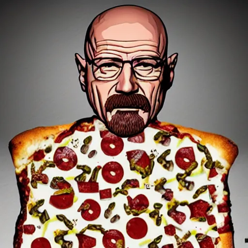 Image similar to pizza made of walter white figurine stickers, unreal, render, splash, award winning photograph