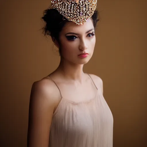 Image similar to a portrait of a beautiful female model, beauty shot, glamor pose, photography, headshot, headpiece, female character, canon eos r 3, f / 1. 4, iso 2 0 0, 1 / 1 6 0 s, 8 k, raw, unedited, symmetrical balance, in - frame