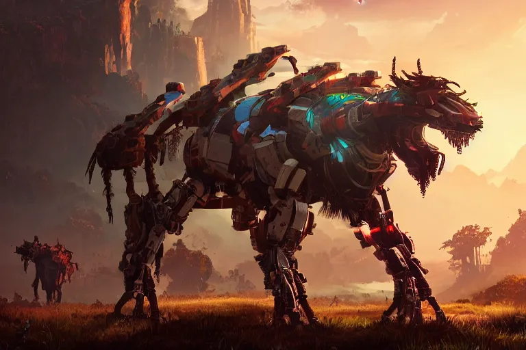 Image similar to bristleback machine mecanical creature robot of horizon forbidden west horizon zero dawn radiating a glowing aura global illumination ray tracing hdr fanart arstation by ian pesty and alena aenami artworks in 4 k