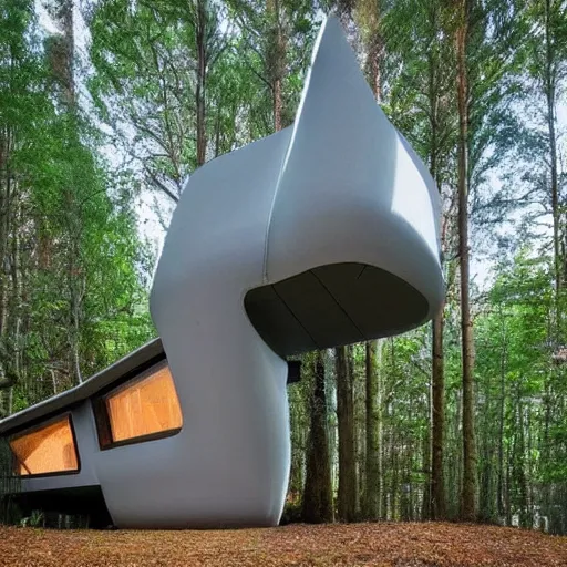 Prompt: futuristic house in the middle of a forest