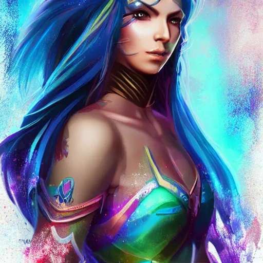 Image similar to a rainbow goddess mystic female warrior leader by ross tran digital artwork business leader