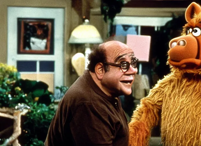 Image similar to broadcast still of danny devito as alf from alf tv show