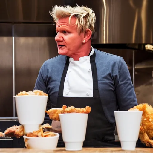 Image similar to gordon ramsay yelling at fried chicken for being raw