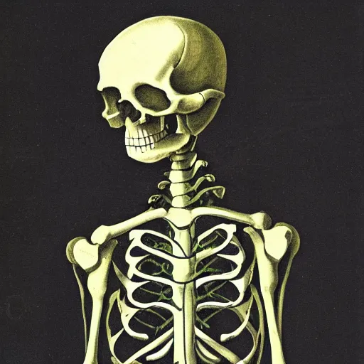 Prompt: a botanical illustration of a skeleton, by Elizabeth Twinning