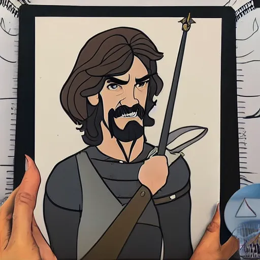 Prompt: precisely drawn illustration of inigo montoya drawn in the style of the dragon prince