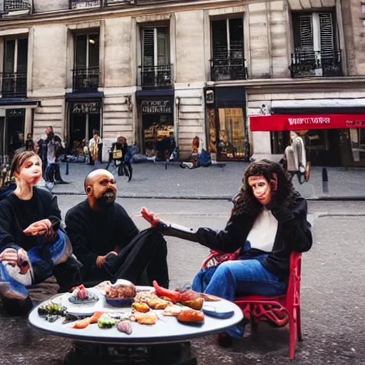 Image similar to people in paris eating kanye west, realistic, 4 k, hdr.