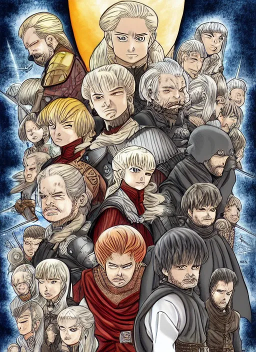 Image similar to game of thrones manga cover by akira toriyama, digital art