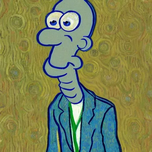 Prompt: handsome squidward, giga chad, van gogh style