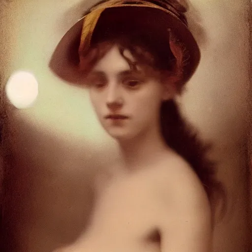 Image similar to beautiful woman, hot, 1 8 0 0 s, sunlight, moonlight, ultra - wide angle lens, willem de koonig, defocus